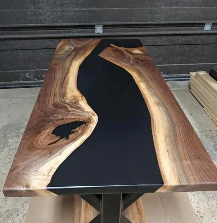 Black Epoxy Resin Dining Table | Handmade Modern Wood Dining Table | Luxury Home