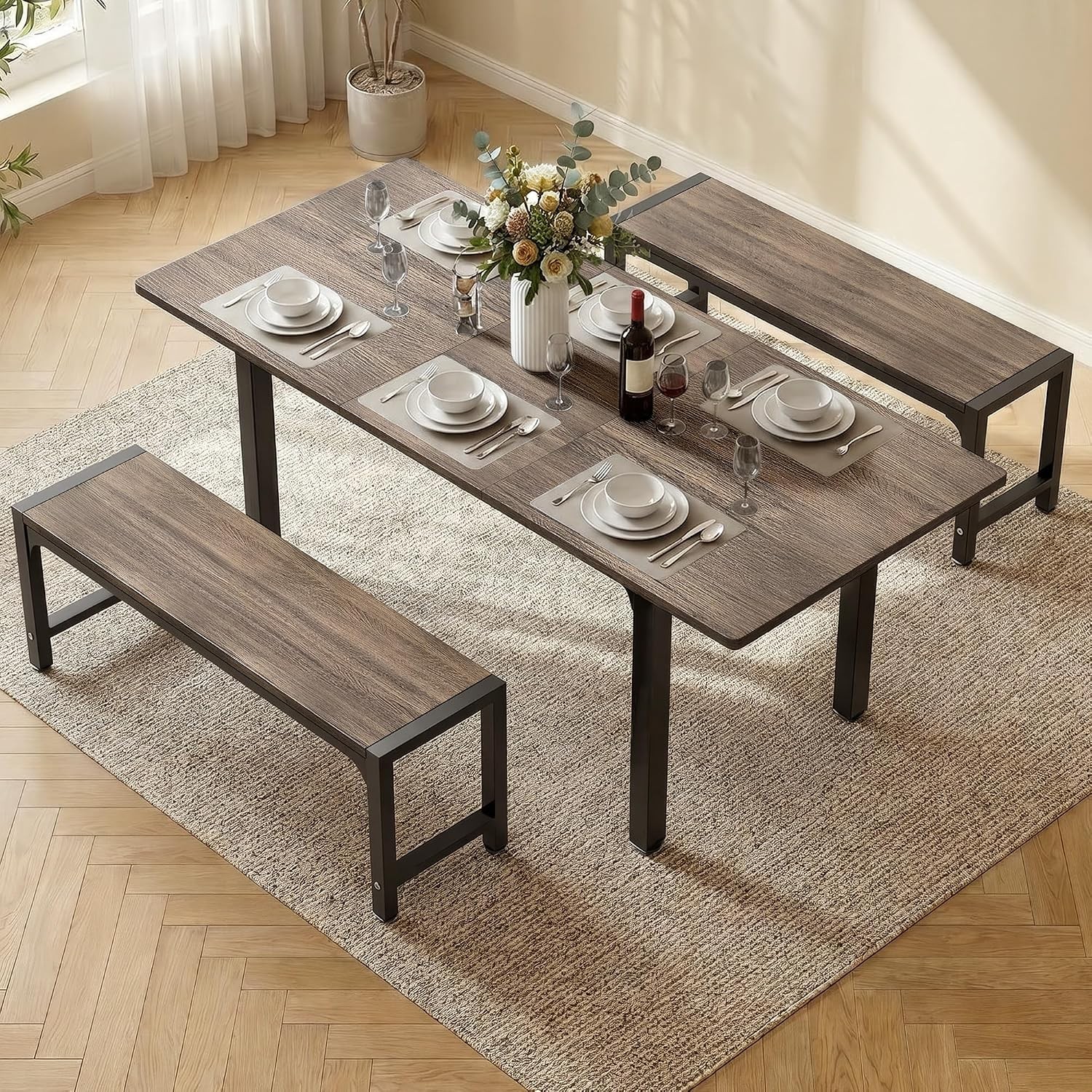 63“ Extendable Dining Table Set with 180° Smart-Flip Pivot, Grey | dining room