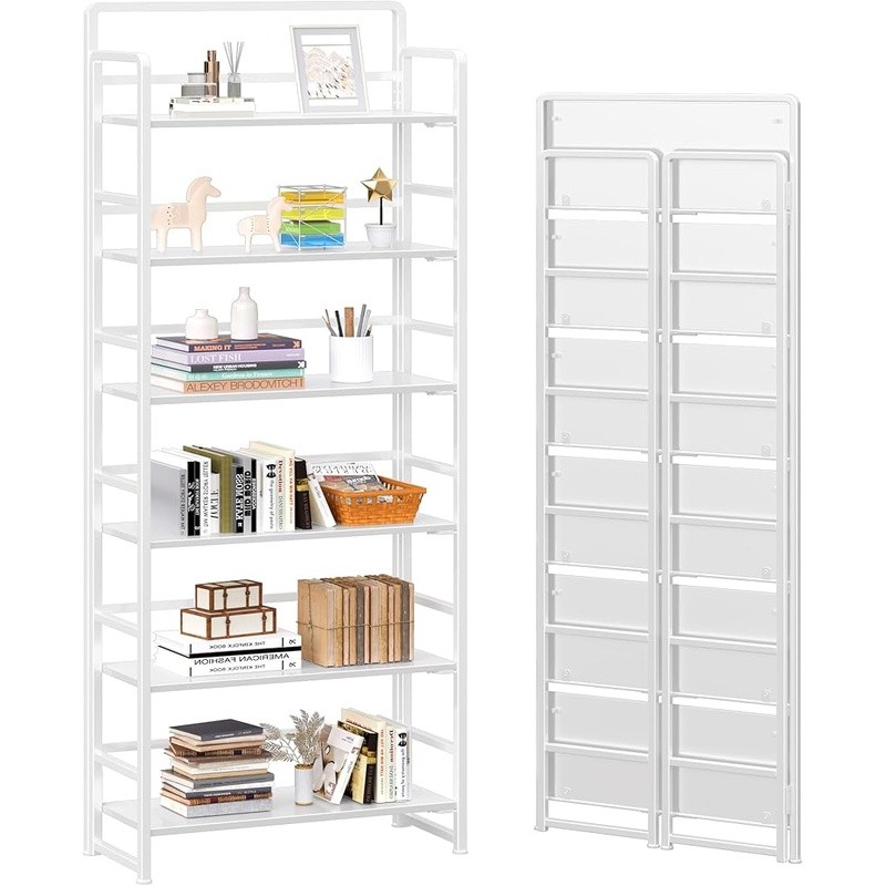 Foldable 6 Tier Bookshelf No Tools Required Space Saving Storage Shelf Unit New