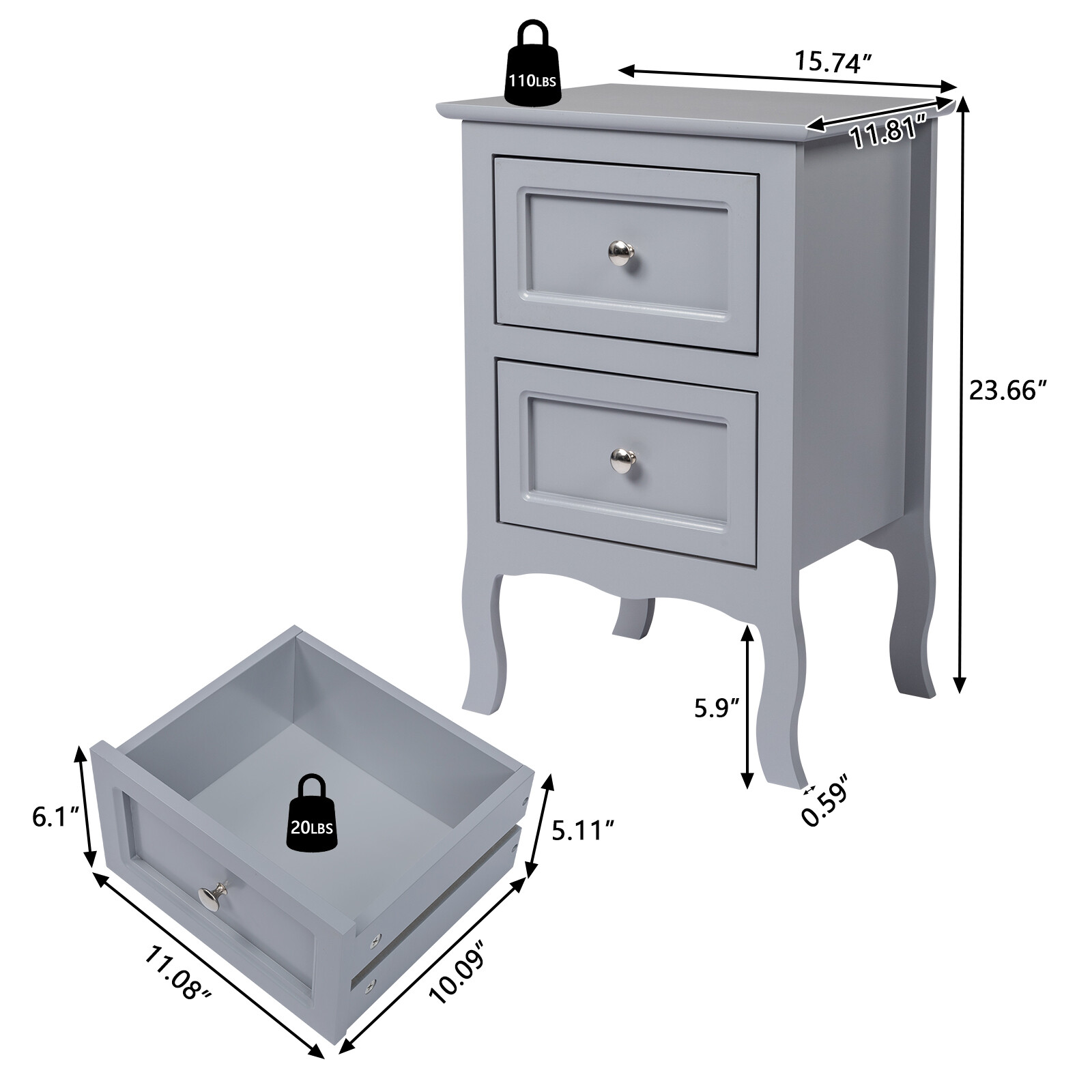 Set of 2 Bedroom Nightstand Modern Bedside Table End Table with 2 Drawers