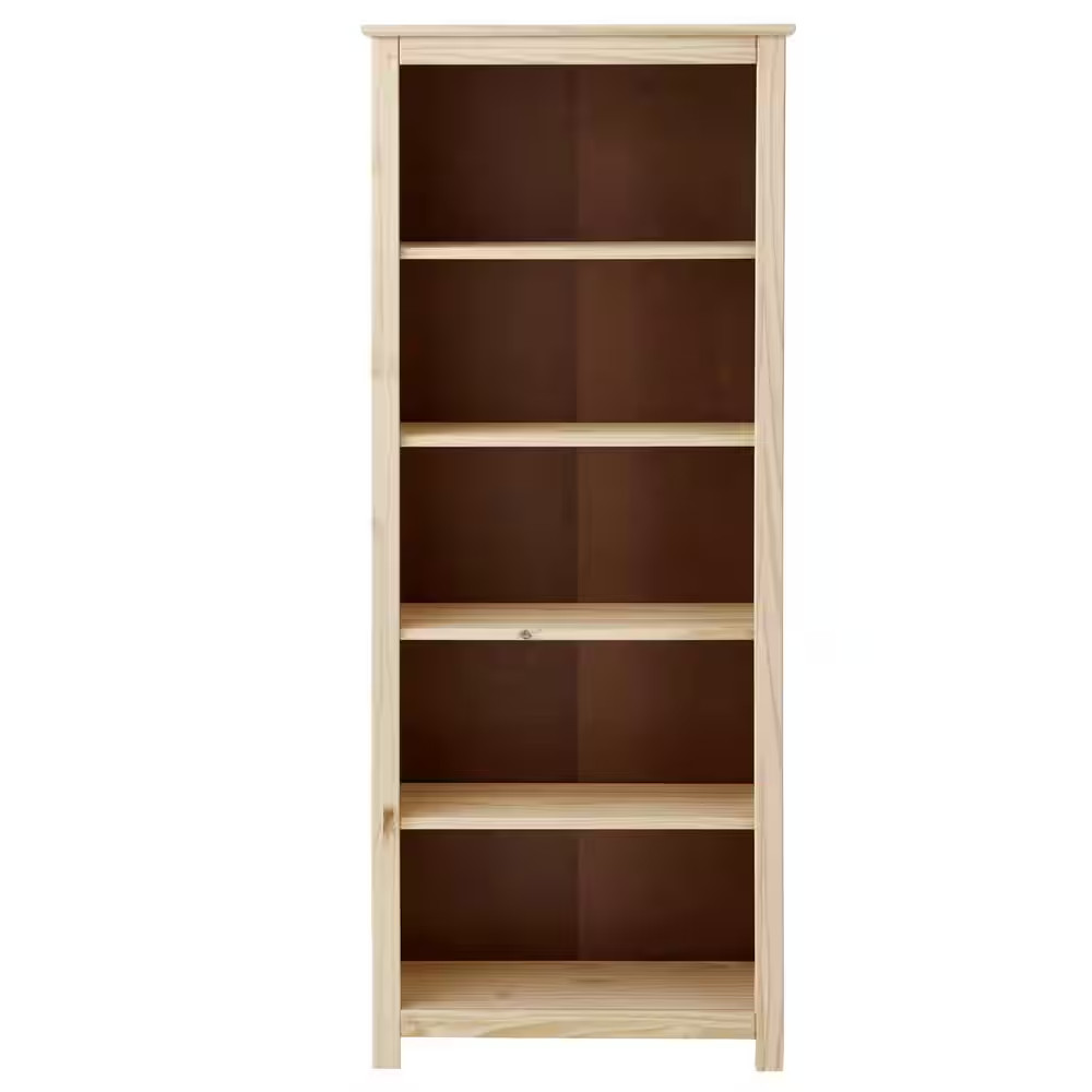 4-Shelf Unfinished Natural Pine Wood Standard Bookcase (58 In. H)