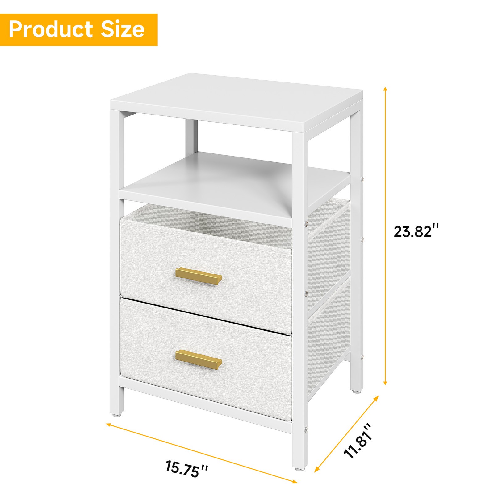 Bedside End Table Particle Board Modern Nightstand With 2 Fabric Drawers For