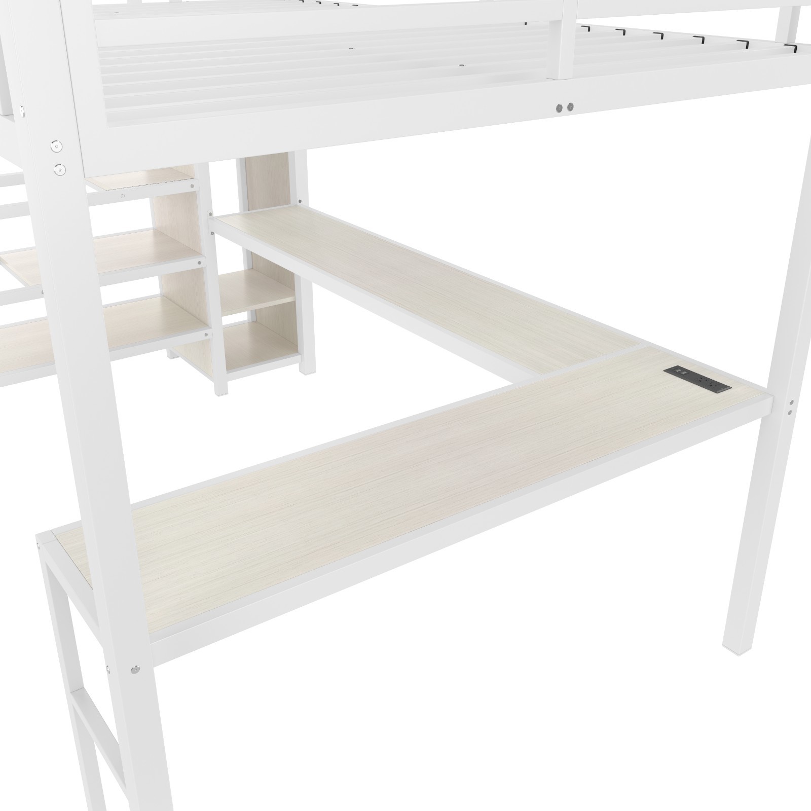 Queen Size Loft Bed with L-shaped Desk,Wardrobe and Adjustable Shelf for Kids
