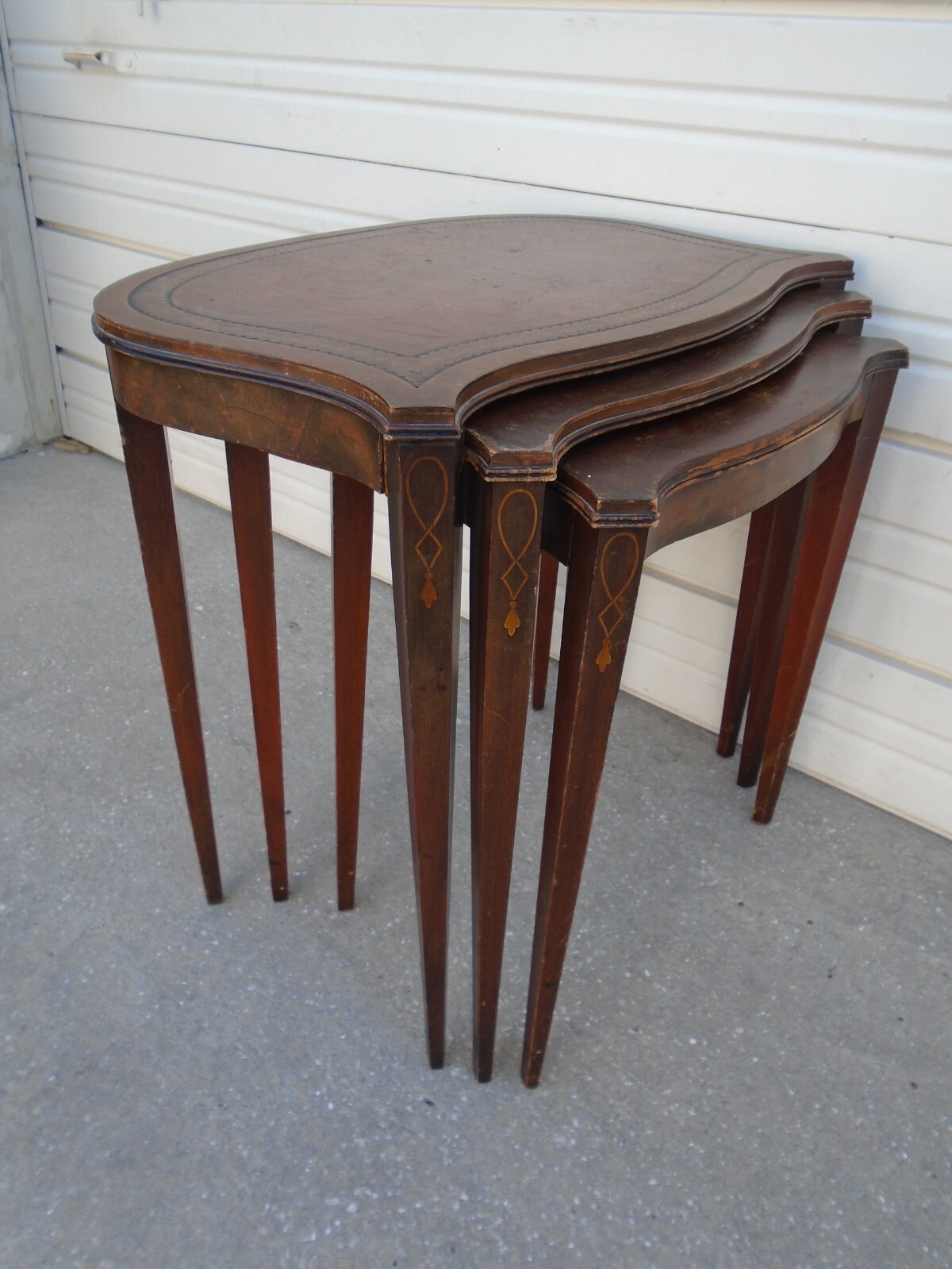 3 Nesting End Tables French Country Regency Side Louis XVI Leather Mahogany TLC