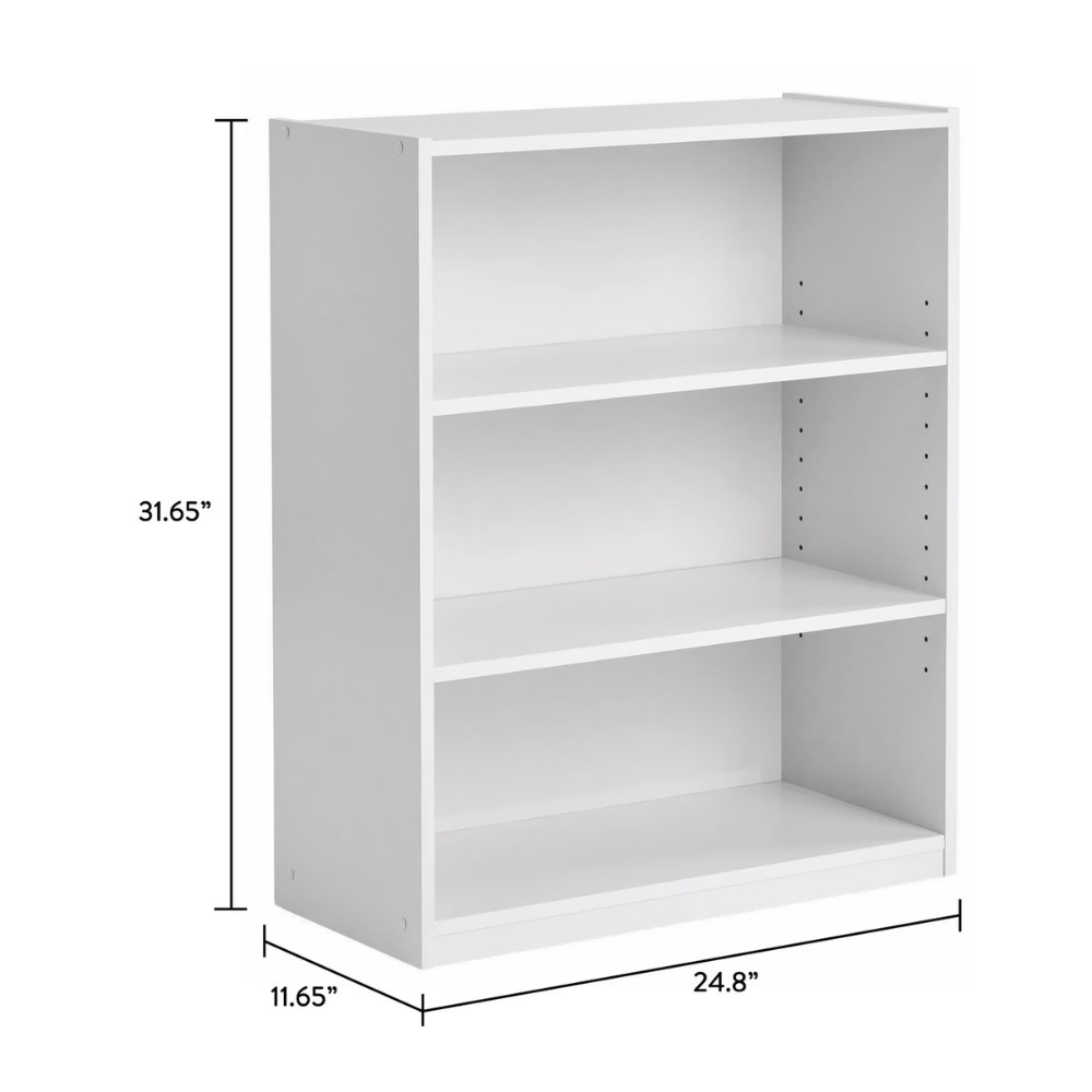 Mainstays 3-Shelf Wood Bookcase, Adjustable Shelves, Storage Display Unit, White