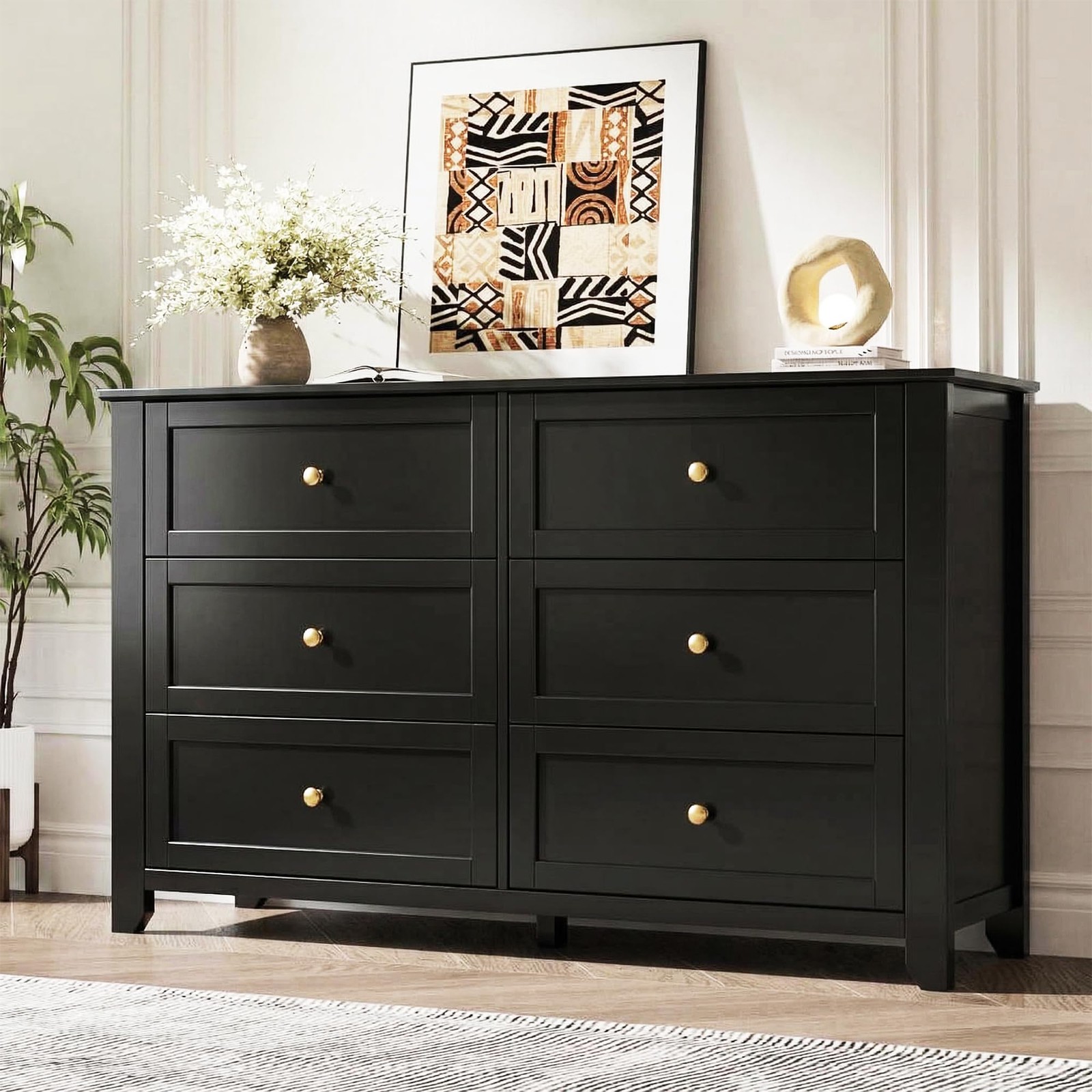 6 Drawers Dresser Wood Storage Chests with Wooden Legs for Bedroom, 5/6 Drawers