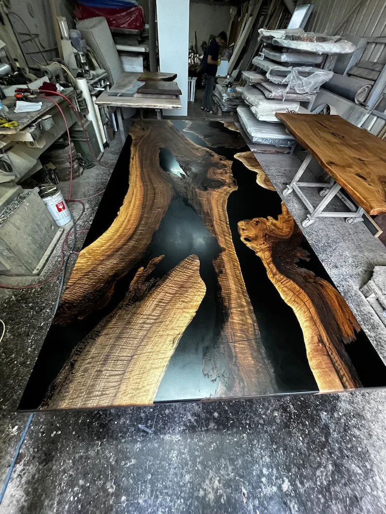 Black Epoxy Dining Table, Dining Room Table, Epoxy Kitchen Table, Custom Epoxy