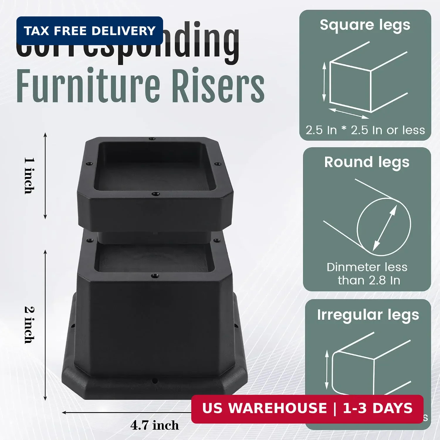 Adjustable Bed Risers 2-4 Inch Heavy Duty 2000LB Furniture Risers 8 Pack