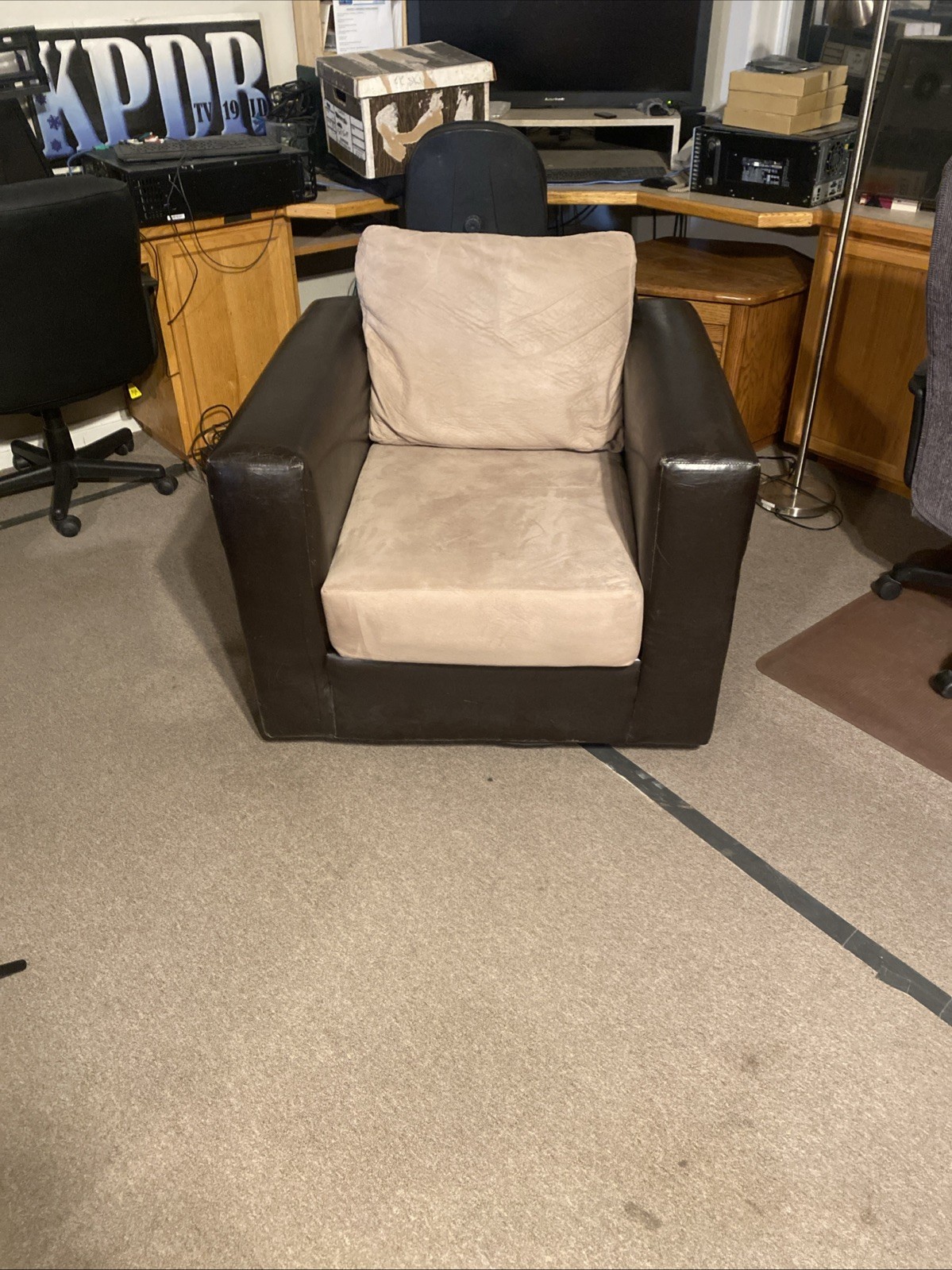 Chair – Faux Leather – Brown And Beige