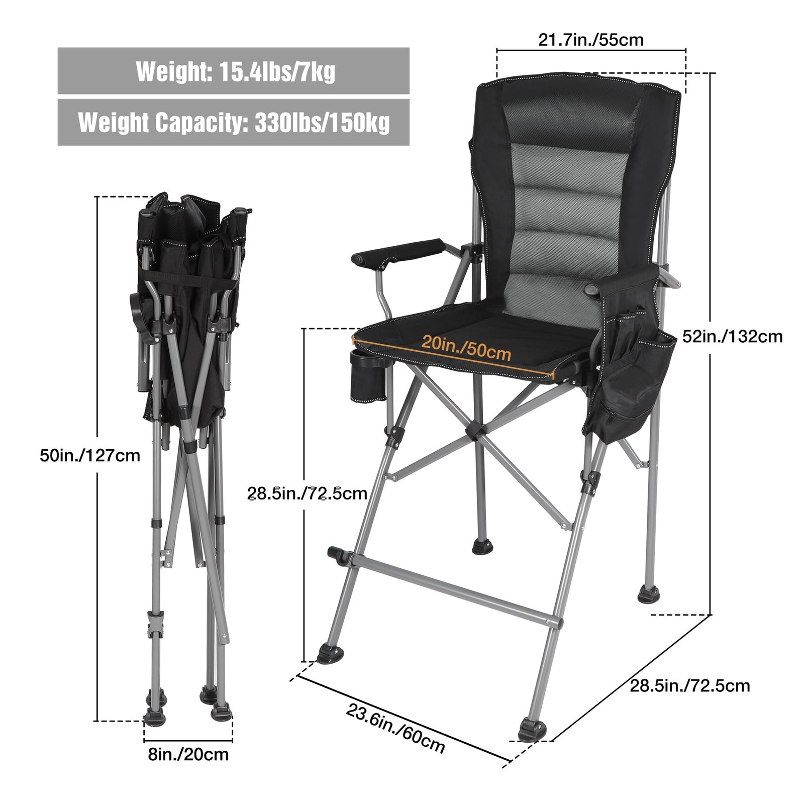 Best Extra Tall Folding Chairs for Adults 330lbs, Portable Bar Height Foldable