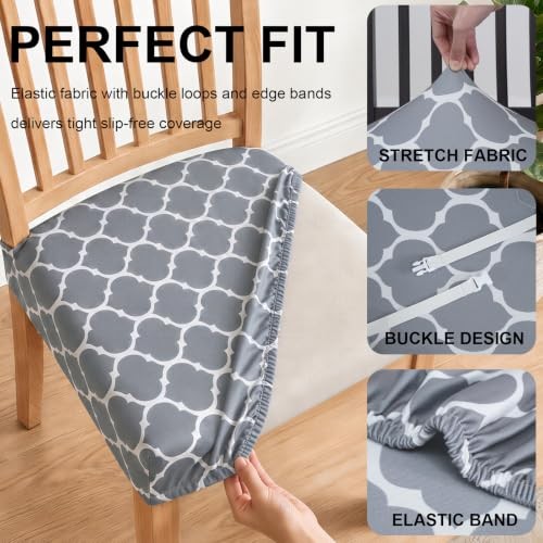Stretchable Chair Seats Covers 4 Pack for Set of 4 Khaki Flowers-rear Covered