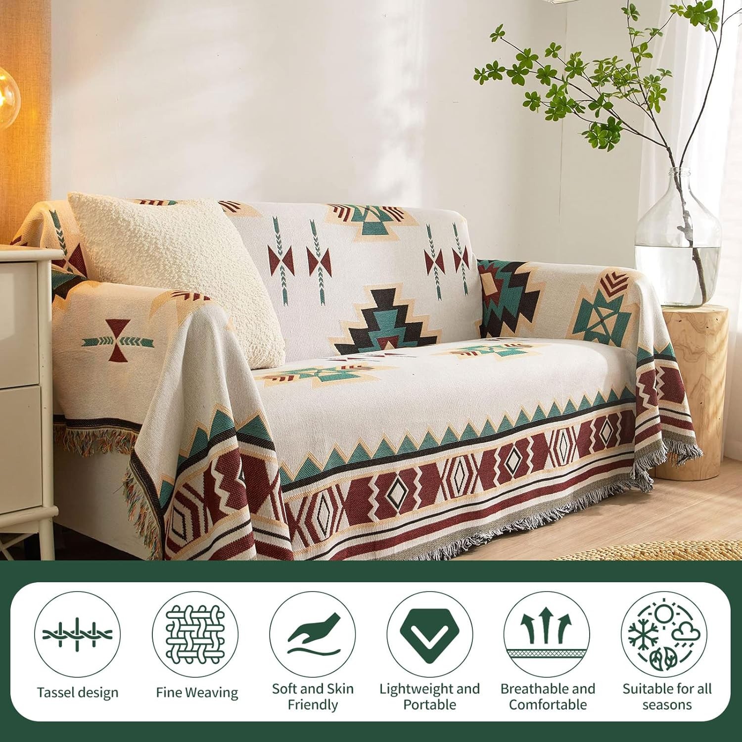 Aztec Couch Cover Blanket Boho Living Room Furniture Covers Farmhouse Home Decor