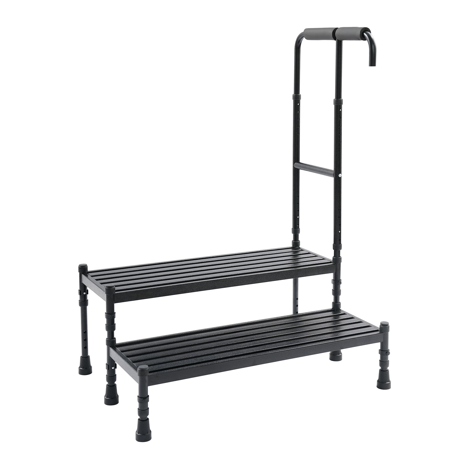 2 Steps Stool with Handle, Adult Ramp with Handrail, Metal Stepping Stool