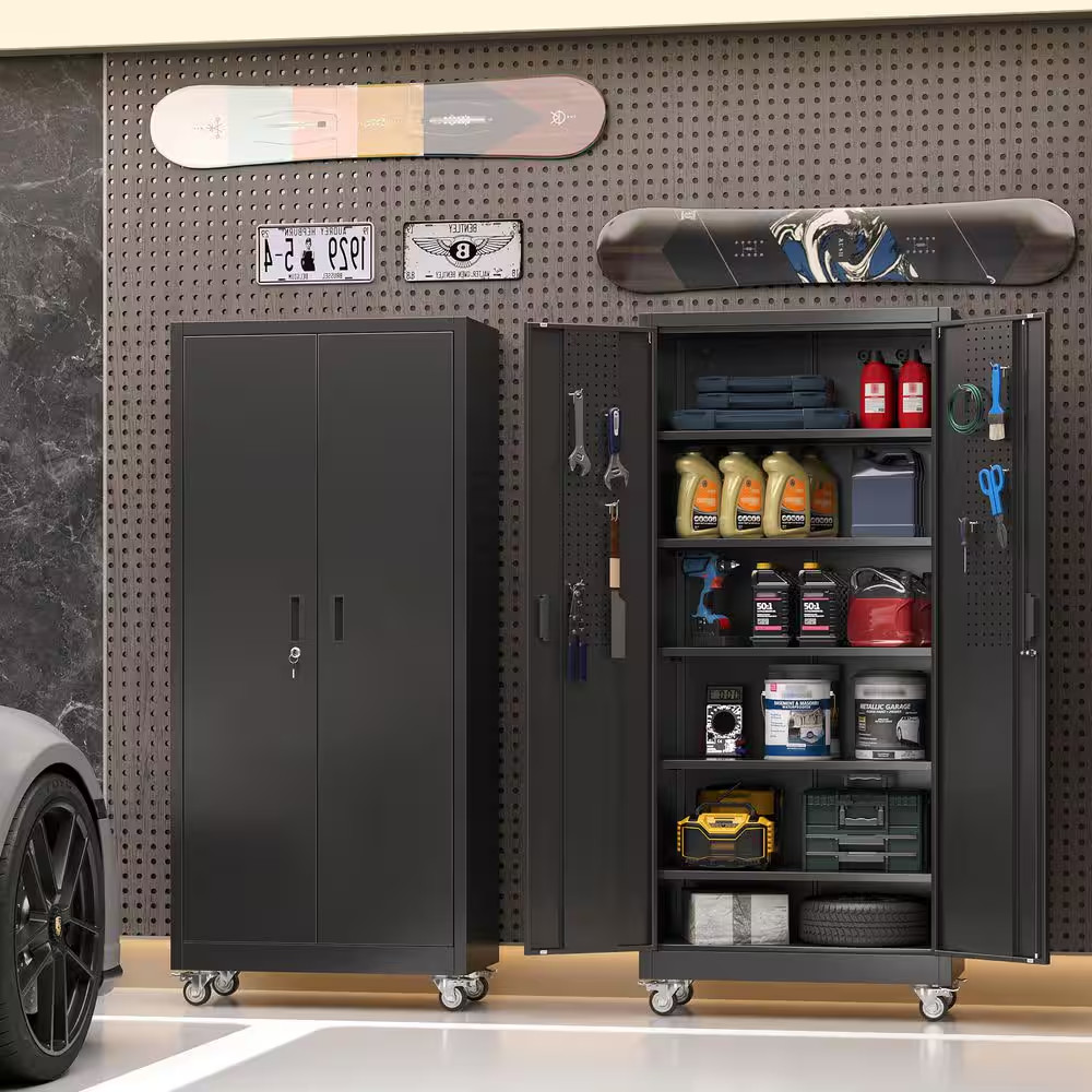 32 In. W X 71 In. H X 16 In. D Metal Garage Storage Freestanding Cabinet with Pe