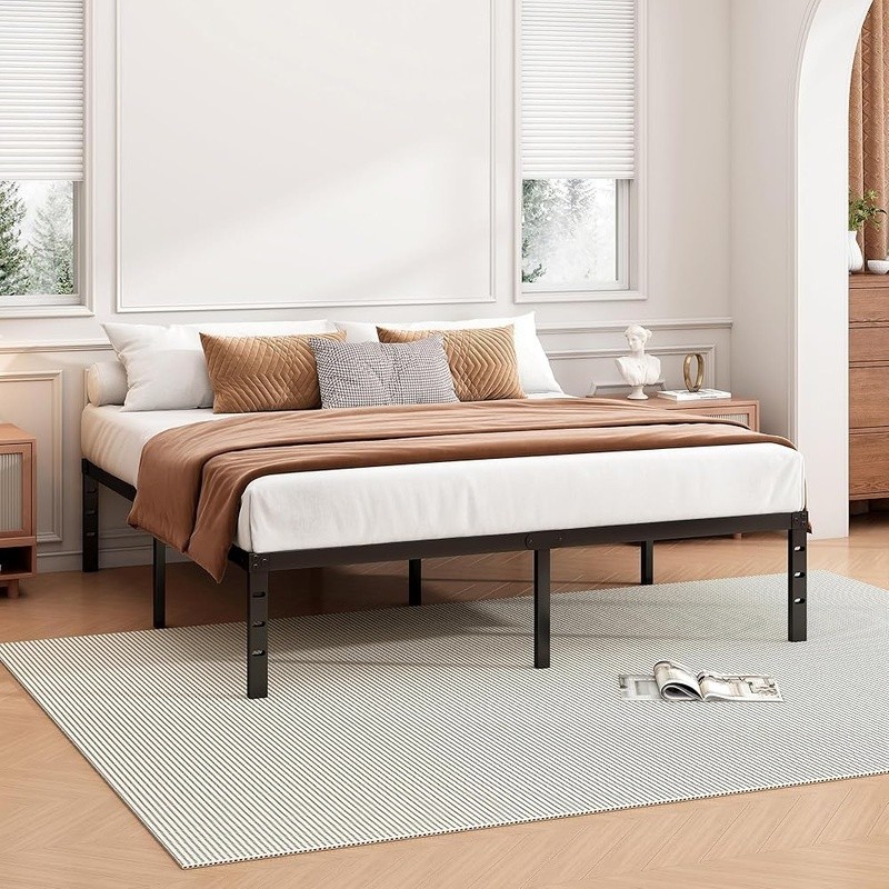 Metal Bed Frame Sturdy Platform Squeak Resistant Easy Assembly Under Bed Storage