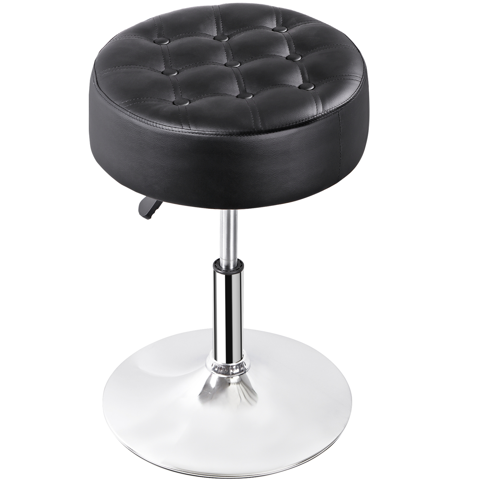 Adjustable Round Ottoman Stool Vanity Stool PU Leather Swivel Makeup Stool Black