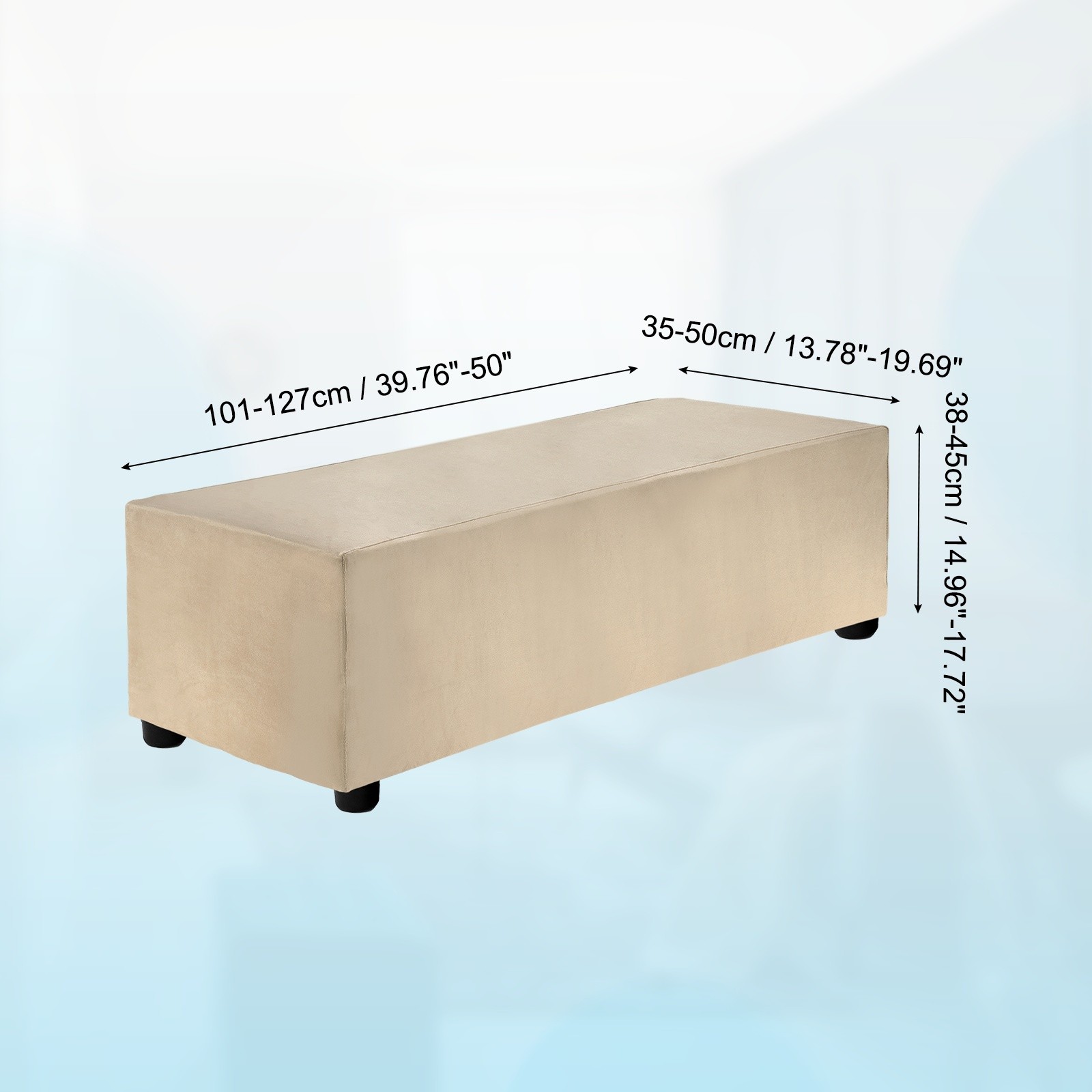 Stretch Foot Stool Cover Rectangular Fit Long 39.76″-50″, L-Large, Taupe