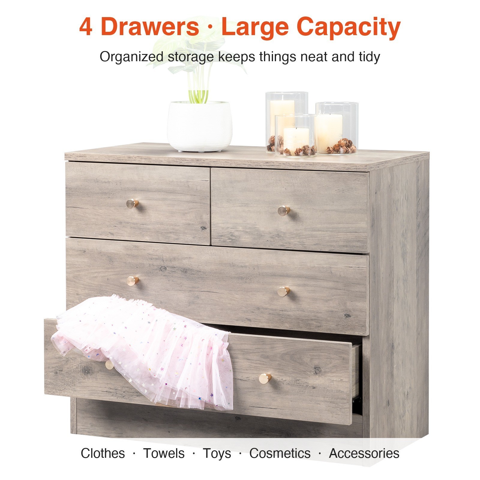 Modern 4-Drawer Dresser Chest of Drawers Nightstand Storage Cabinet Gray