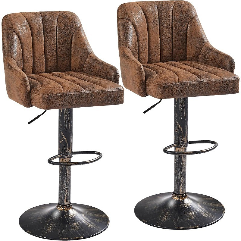 Bar Stools Set of 2, Adjustable Counter Height Barstools with Back and Arm