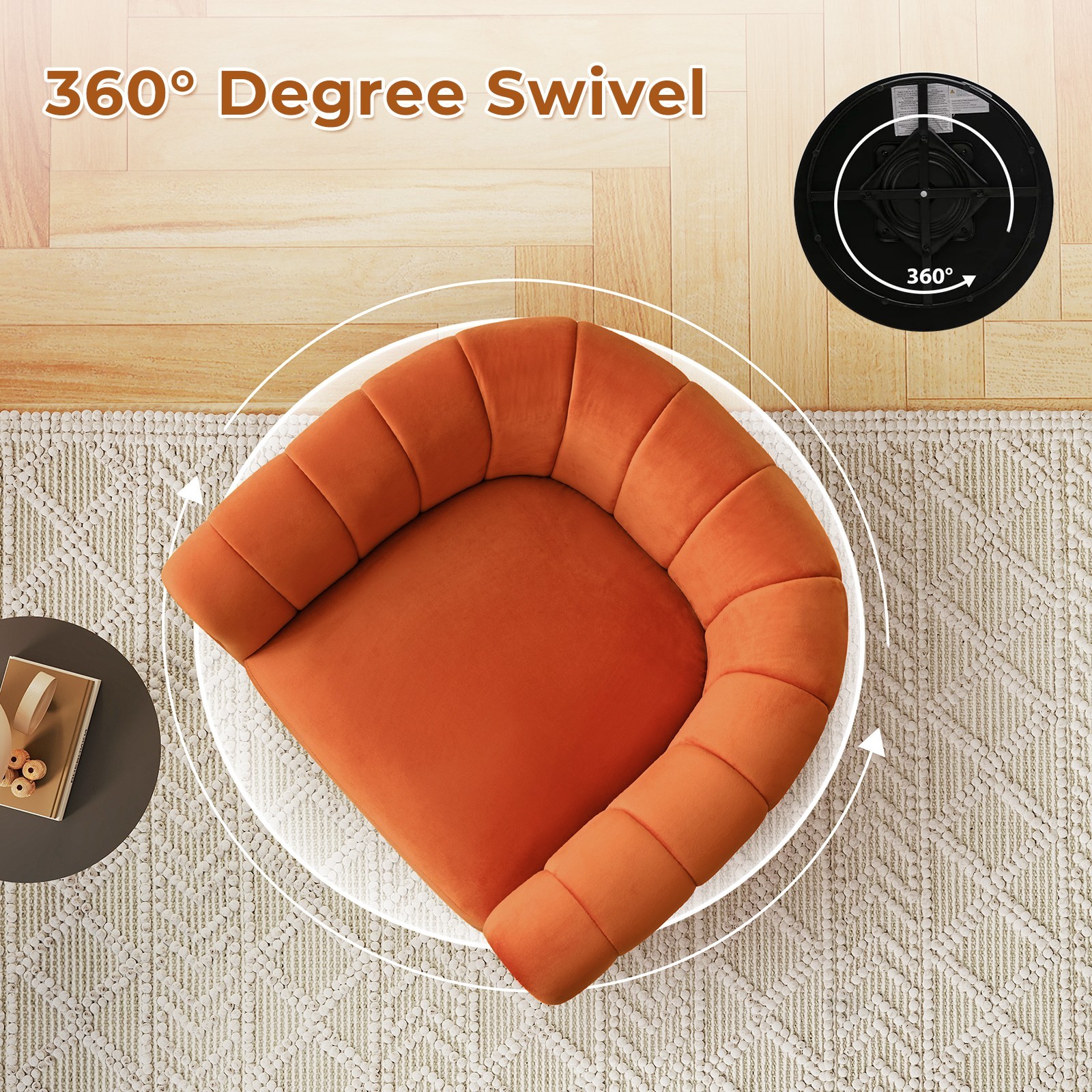 EBELLO Swivel Accent Chair, Velvet Barrel Chair for Living Room, Comfy Armchair