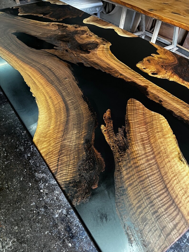 Black Epoxy Dining Table, Dining Room Table, Epoxy Kitchen Table, Custom Epoxy