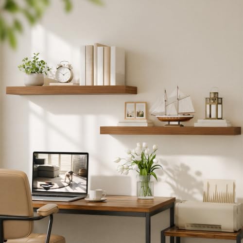 31.5″ Floating Shelves for Wall, Set of 2 Wall Mounted 31.5 Inches Walnut
