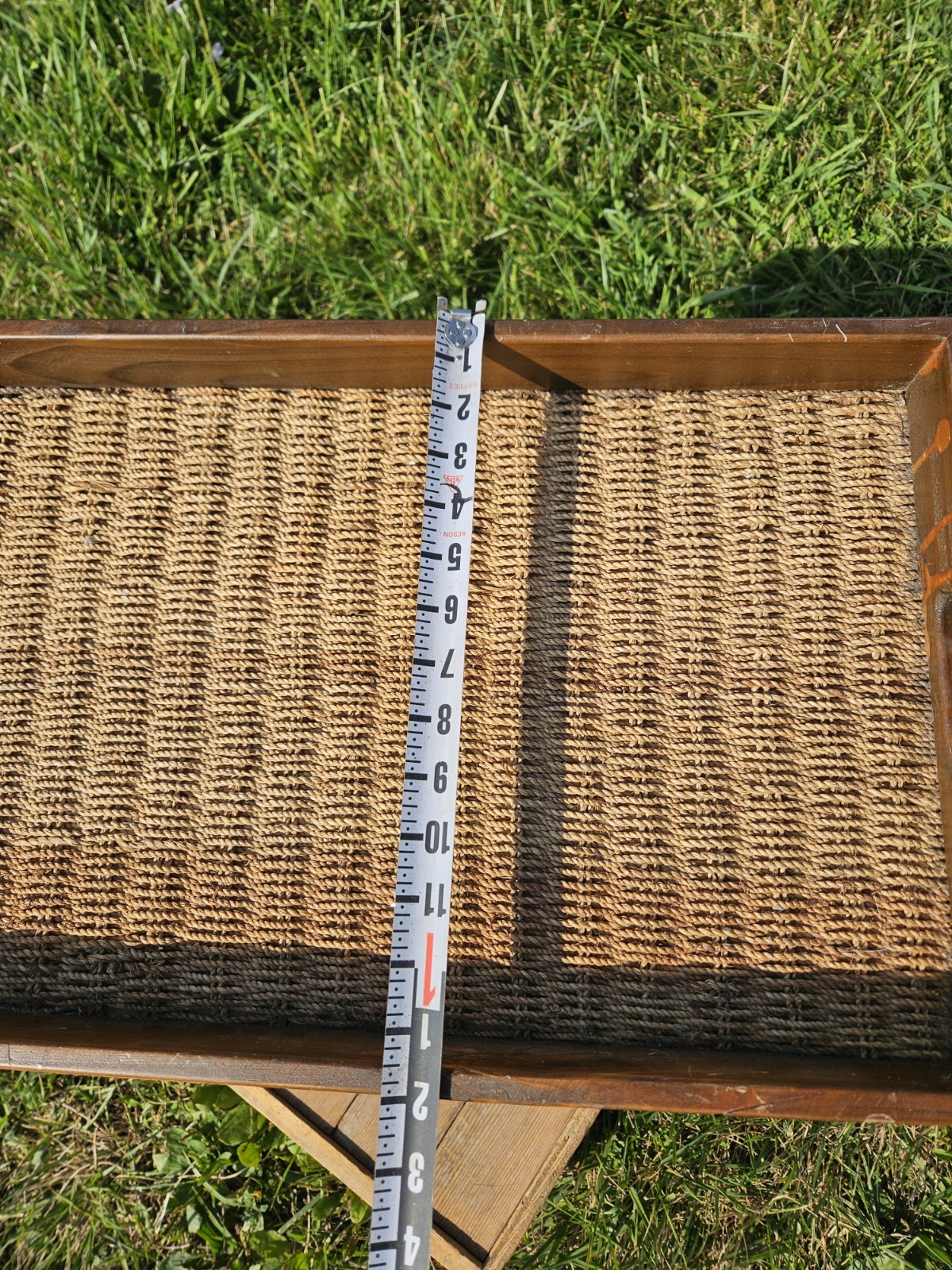 Rustic Farmhouse Butler Tray Table Foldable Wood Woven Grass Rattan Accent TV
