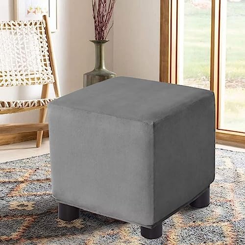 Ottoman Cover Square Velvet Storage Ottoman 13″D x 13″W x 15″H Dark Gray