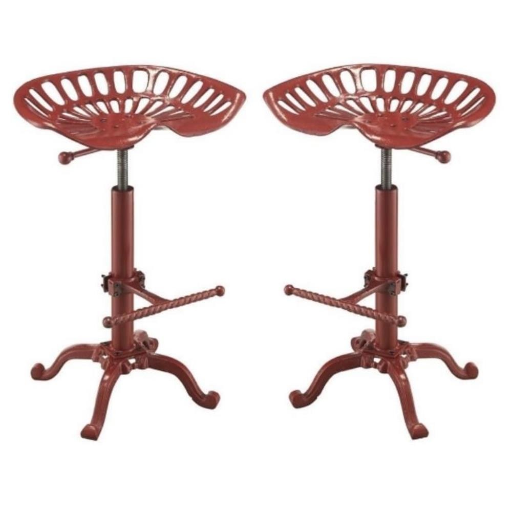 Home Square Vintage Farmhouse 18.75″ Metal Stool in Red – Set of 2