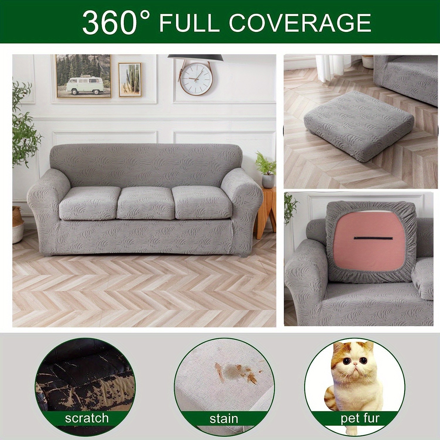 Three-piece leopard print jacquard elastic fabric armchair cover, including seat