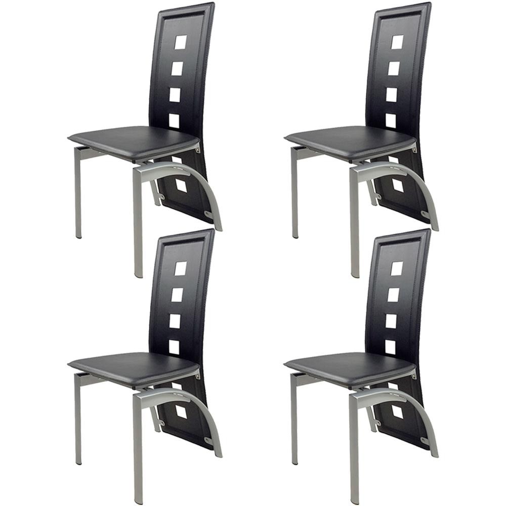 Set of 4 Leather Dining Chairs Living Room Chairs w/ High Back Metal Legs