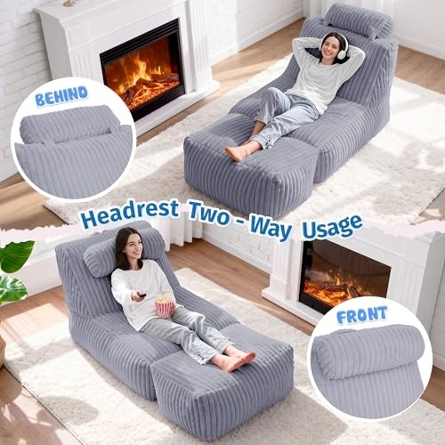 HABUTWAY Giant Bean Bag Chairs for Adults,Bean Bag Lounger with Removable Cover