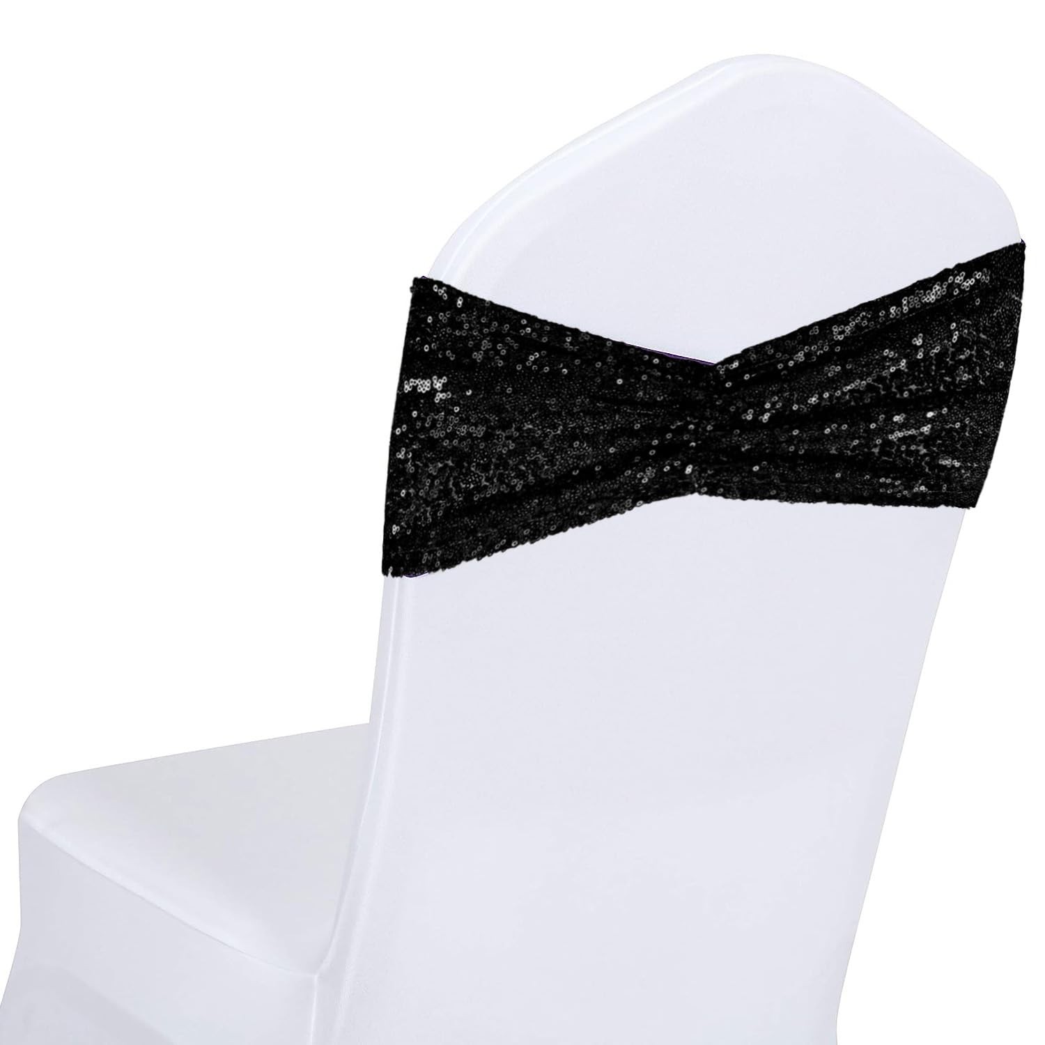 Sequin Chair Sashes Bands 6PCS Black Glitter Decorative Bows for Wedding Part…
