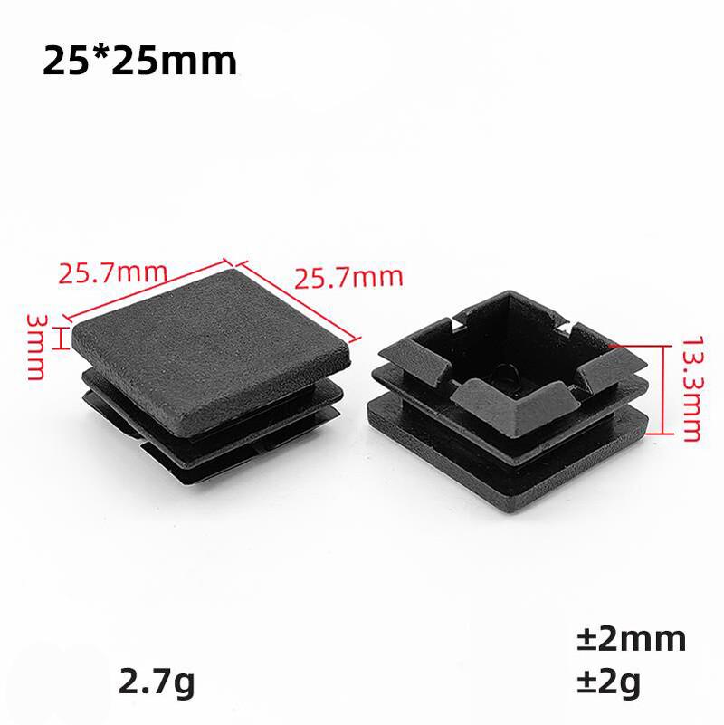 25mmx25mm Square Pipe Plug Rubber Soft Rubber Sleeve Table Chair Cover Foot Pads