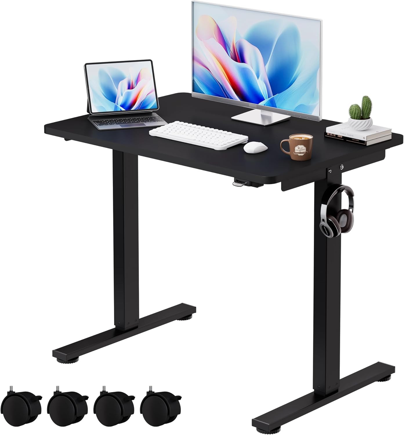 Height Adjustable Small Electric Standing Desk with Wheels – 36×24 Inches Black