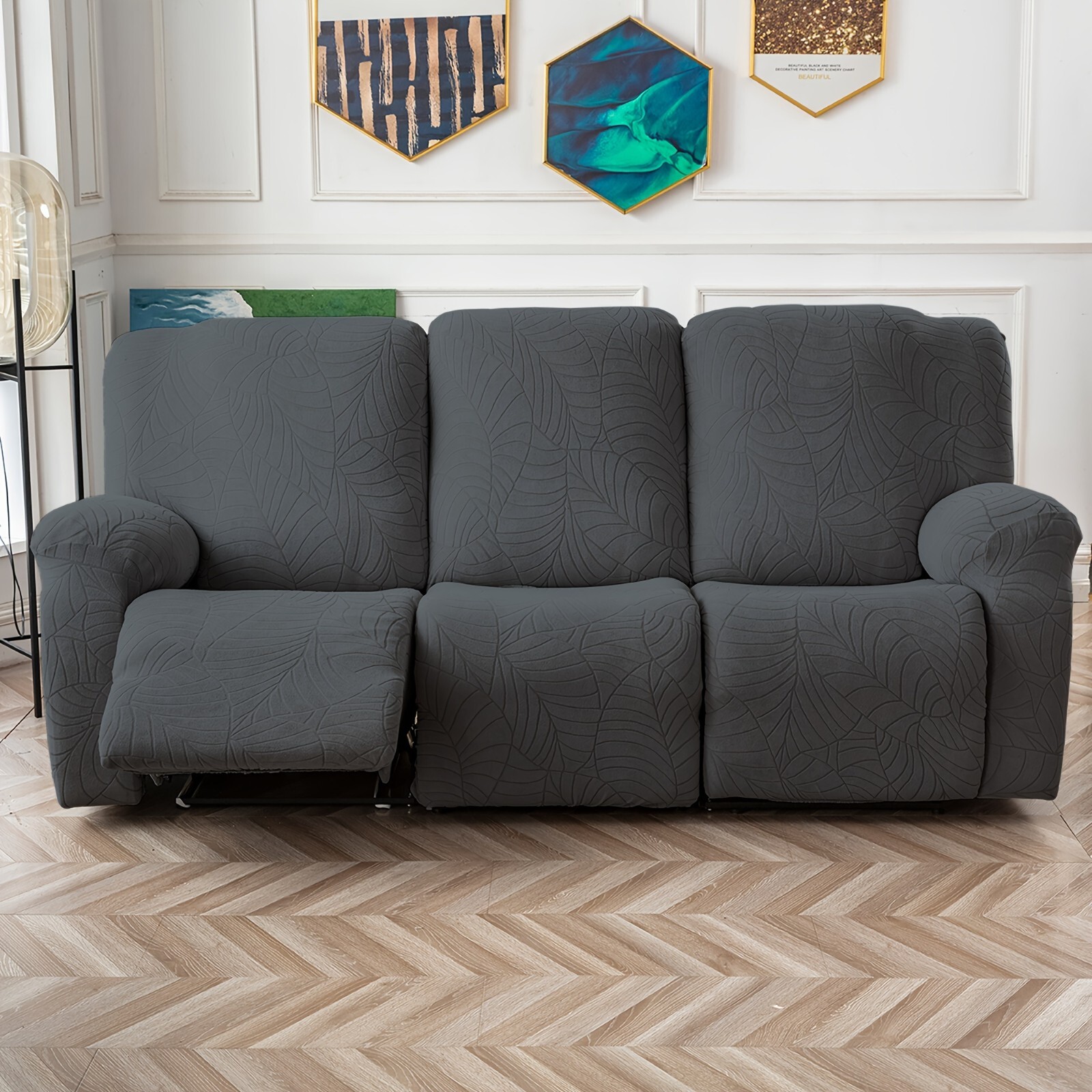 Waterproof Non-Slip Leaf Jacquard Stretch Recliner Sofa Cover Protection