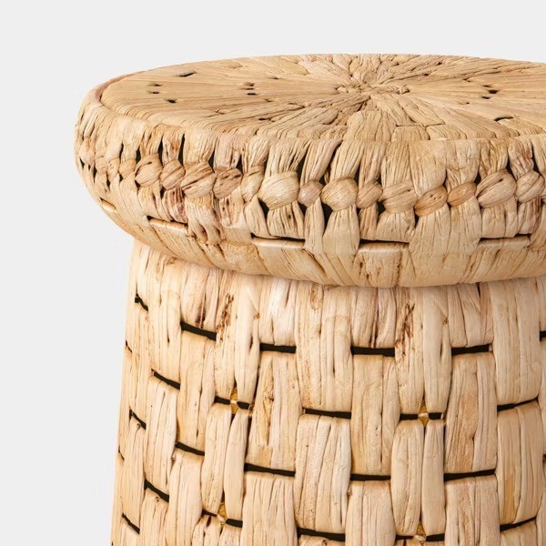 Water Hyacinth Woven Side Table Natural Mushroom Shape Metal Frame