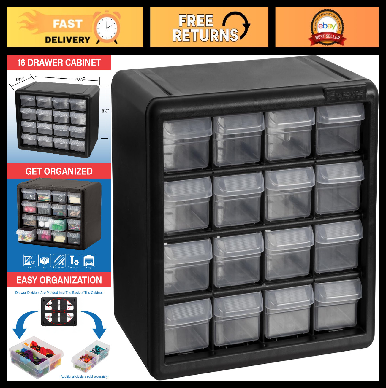 16-Drawer Plastic Storage Cabinet – Organizer for Garage, Beads, Makeup & Toys