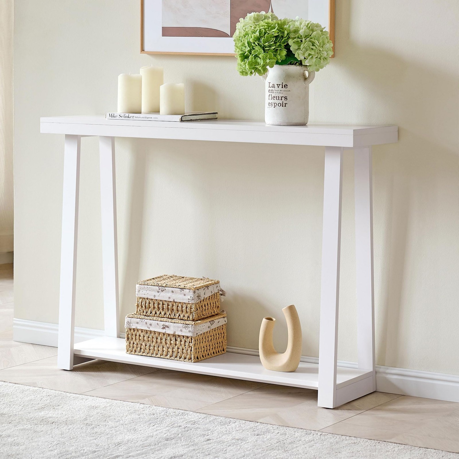 Kings Brand Furniture Console Sofa Table with Storage Shelf, White, 44 inches