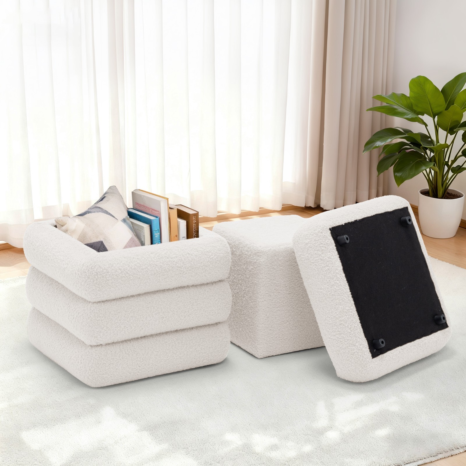 Korser Teddy Fabric Cloud Storage Ottoman with Hidden Storage Set of 2