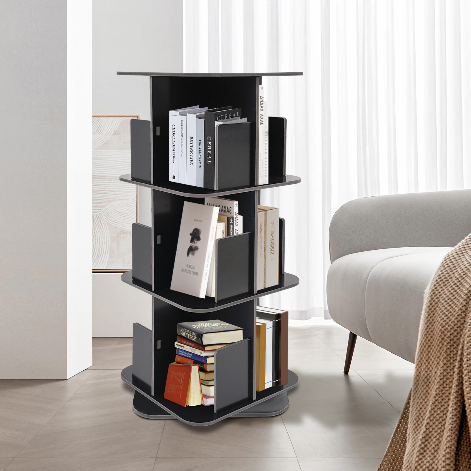 360?? Rotating Bookshelf 3 Tier Standing Bookcase Small Corner Bookcase