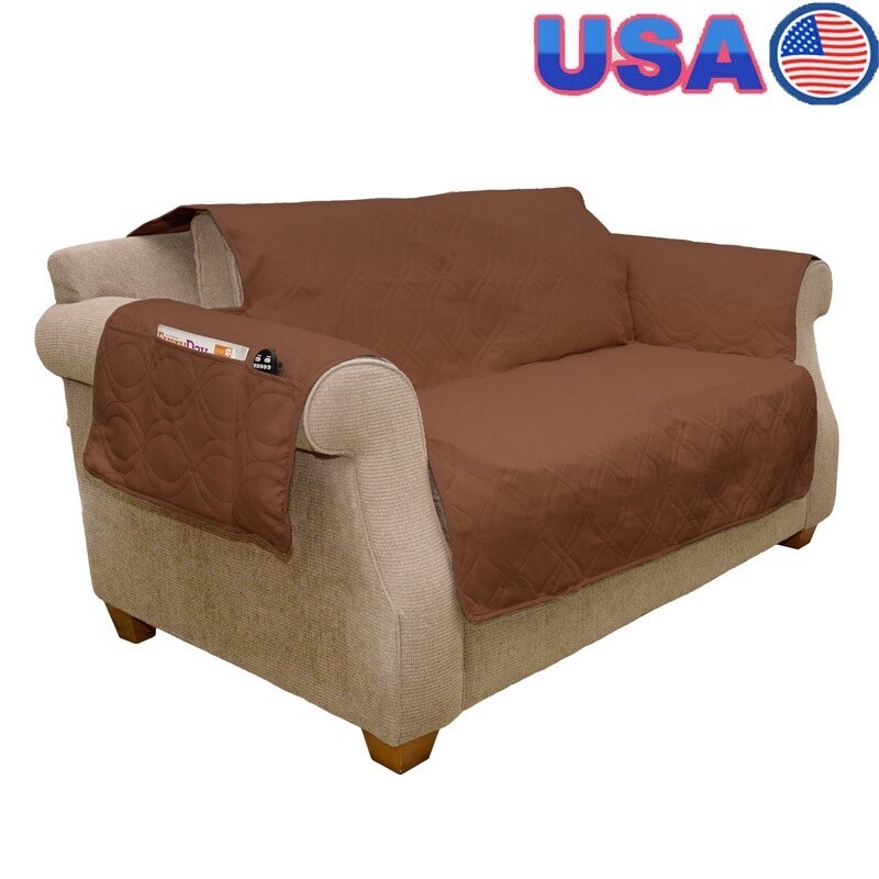 Waterproof Furniture Cover Non-Slip Love Seat Protector W/ Side Pockets Brown US
