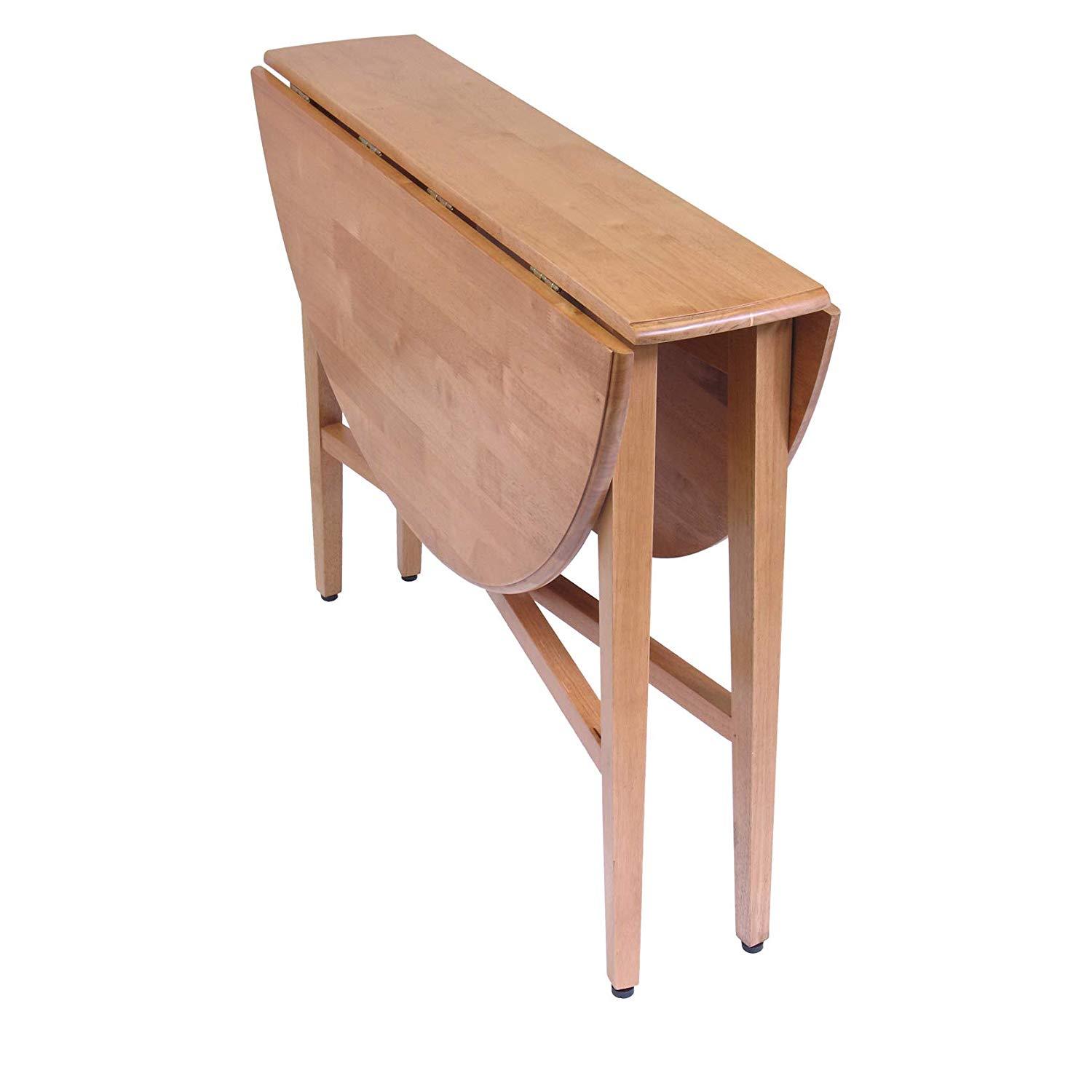 Round Drop Leaf Table Dining Kitchen Folding Compact Storage Wood Sturdy Dorm