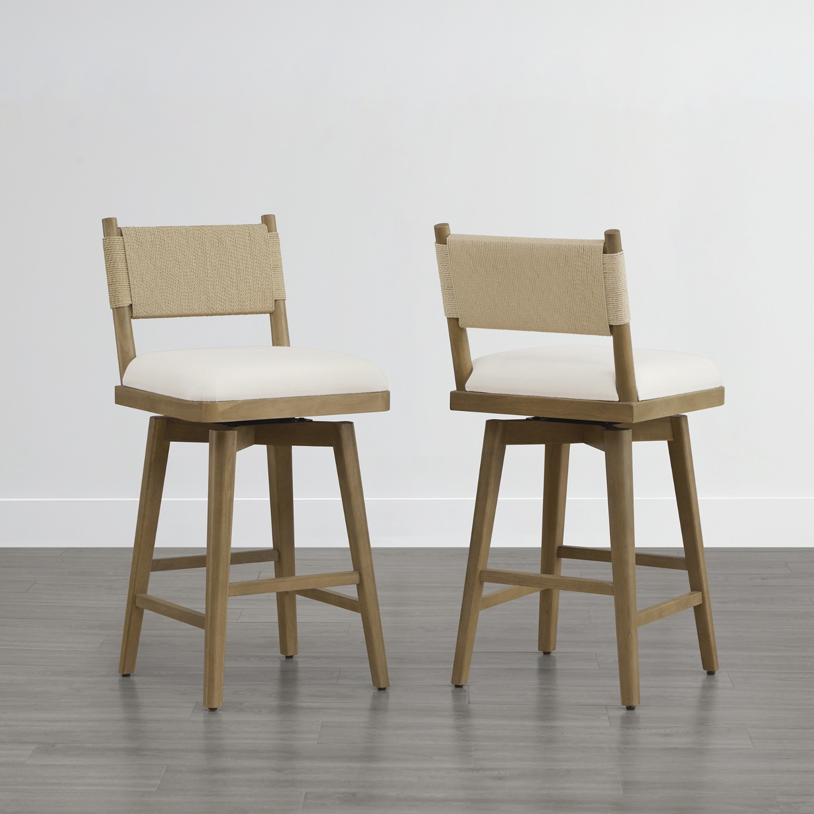 CHITA Woven Swivel Counter Stool,Bar Stools Counter Height with Back,Set of 2