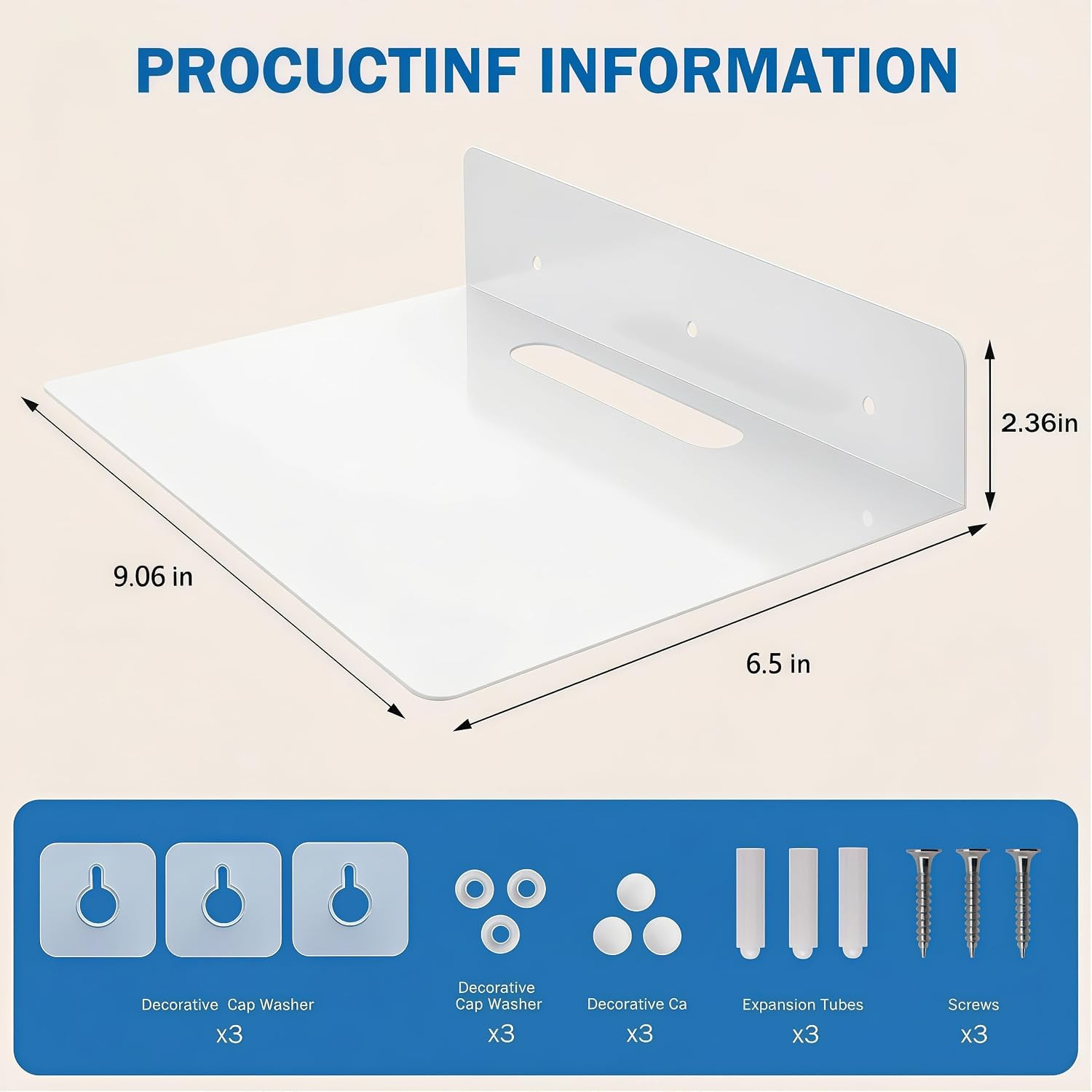 White Steel Floating Shelves – Mini Wall Shelf for Books & Decor 9.06×6.5In