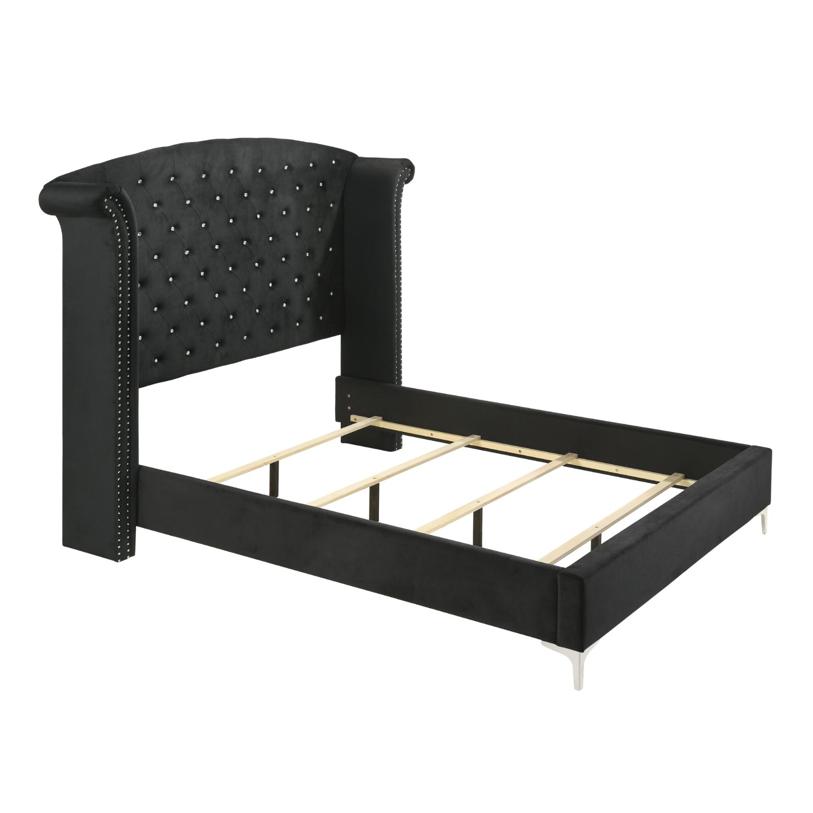 NEW Black Velvet 4PC Queen King Modern Unique Crystal Tufted Bedroom Set B/D/M/N