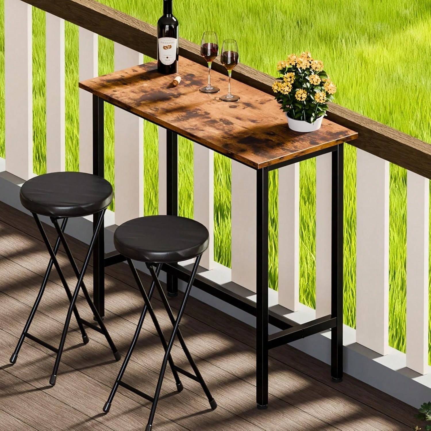 Sweetcrispy Rectangular Counter Height Bar Table Rust Brown Metal Frame
