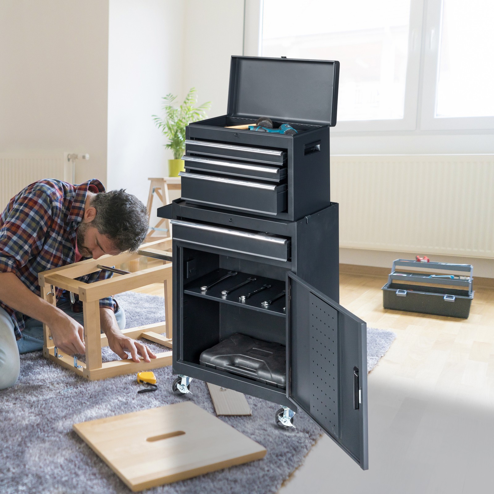 4-Drawer Cabinet Cupboard Lockable Steel Instrument Tool Cart Storage w/ Wheels~
