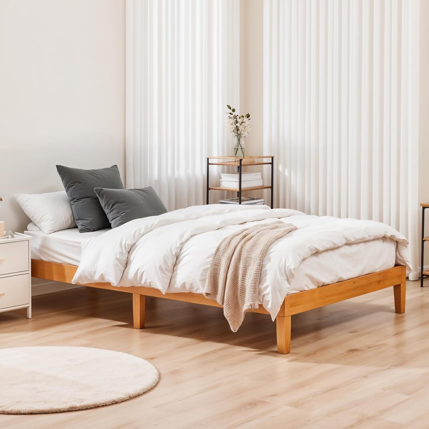 Twin Full Queen King Solid Wood Platform Bed Frame Strong Wood Slat Support