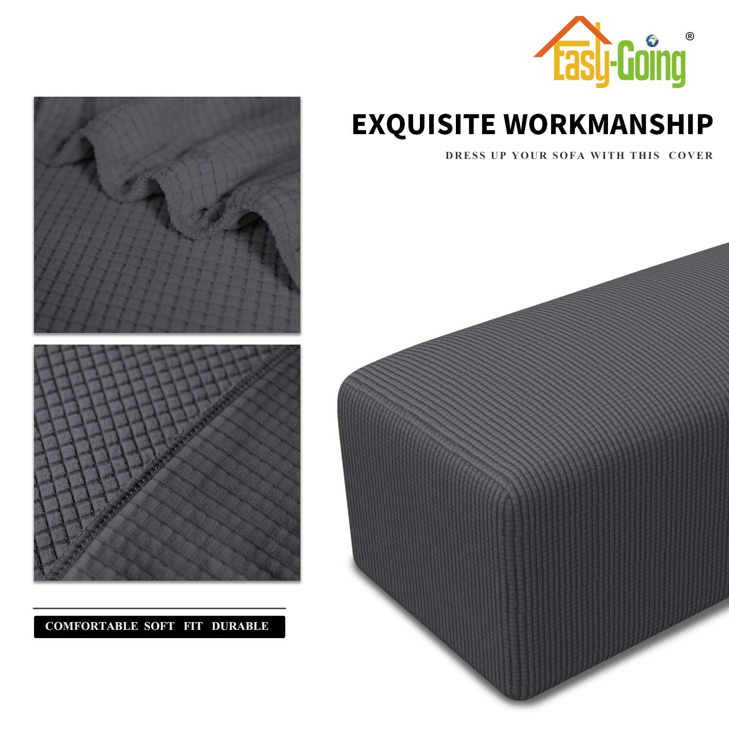 Easy-Going Stretch Ottoman Cover Length 20-30in Folding Small, Dark Gray